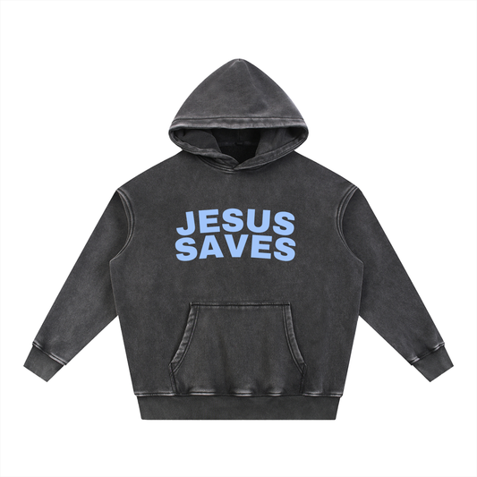 Jesus Saves Snow Washed Oversized Hoodie